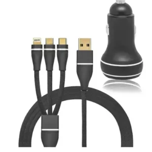 Metal body 3 in 1 car mobile charger with 4 Amp Output
