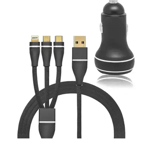 Metal body 3 in 1 car mobile charger with 4 Amp Output