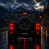 mahindra thar standing on road with Premium Red Color X Shape Tail Light