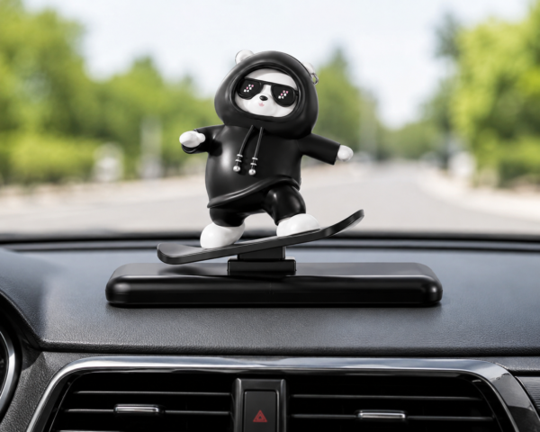 Cute Black Panda Color Skateboarding Sliding on dashboard