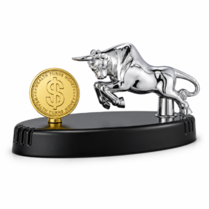 Silver Bull With Rotating Dollar Coin Air Freshener For Dashboard