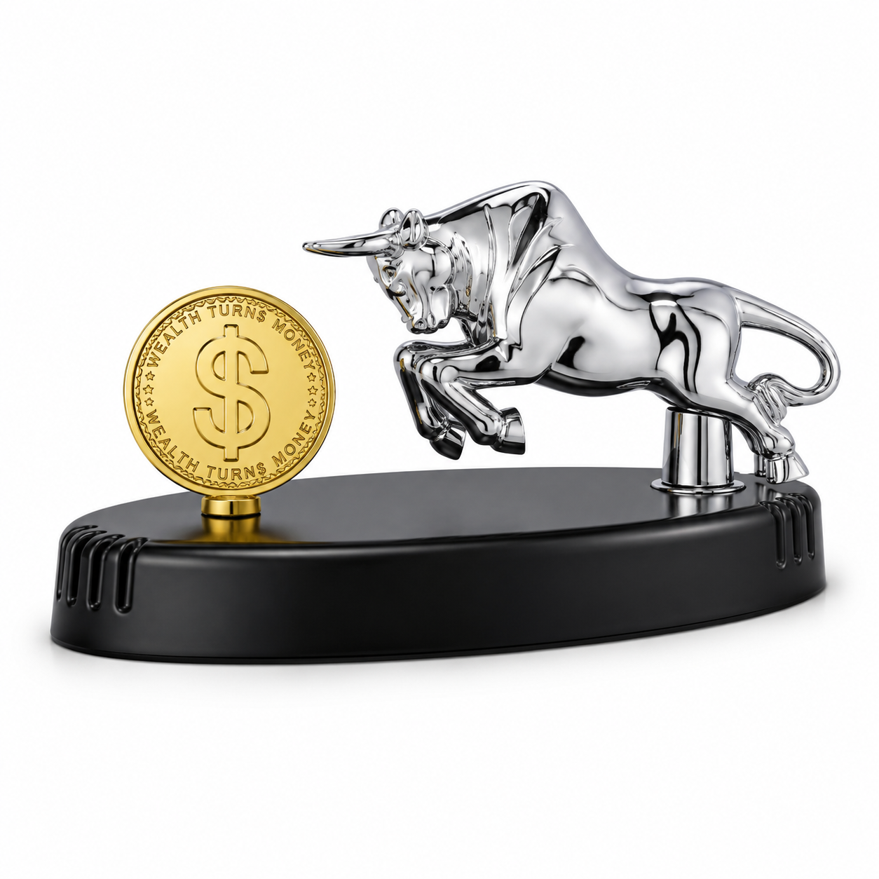 Silver Bull With Rotating Dollar Coin Air Freshener For Dashboard